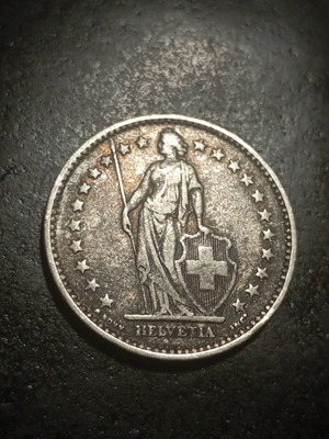 Switzerland 2 Francs 1911 silver coin Helvetia standing