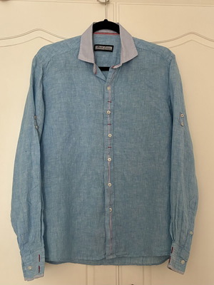 Berto Lucci Monte Napoleone linen shirt, blue stripe, men's M