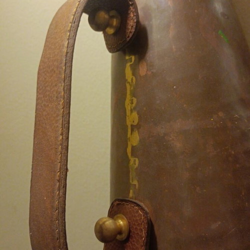 Vintage handmade copper pitcher with leather handle, like new
