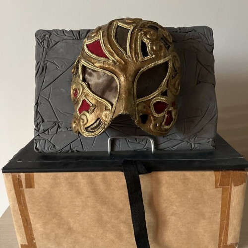 Venetian mask handmade new, artwork with stand and box
