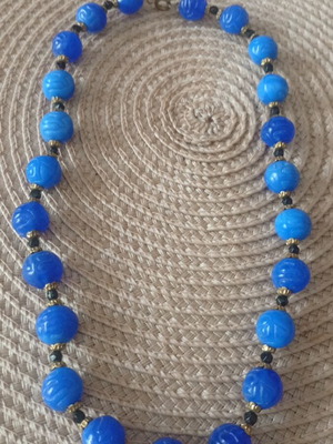 Vintage necklace with carved glass beads 1970 used