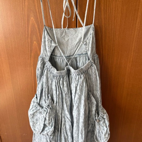 Collusion Broderie Babydoll Dress With Utility Pocket In Washed Blue Like New
