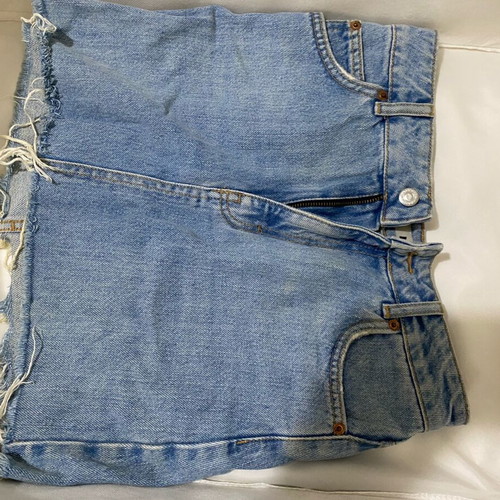 Topshop MOTO Distressed High Waist Denim Mini Skirt like new, blue, XS