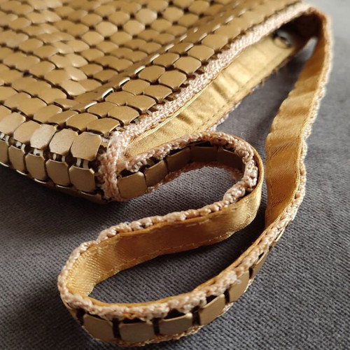 Skondras evening mesh metal handbag used, gold color