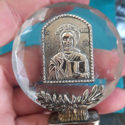 Papier-mâché with Christ image in silver 825 like new