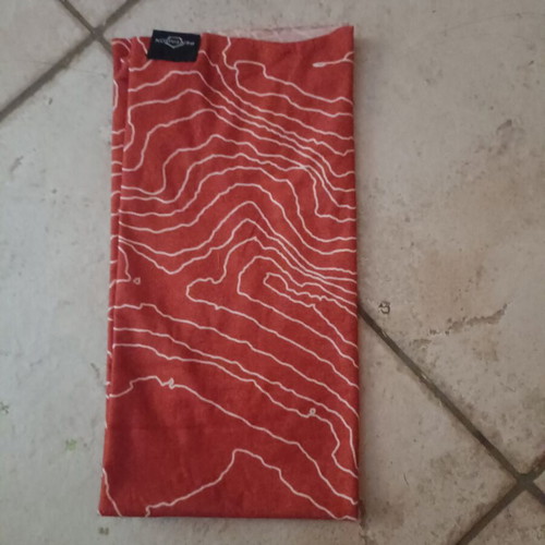 Pentagon Multifunctional Neck Buff like new, terracotta topographic design