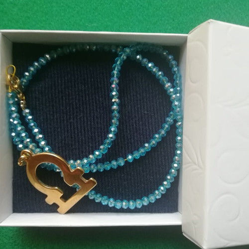 Libra necklace gold-plated pendant new with transparent blue iridescent color