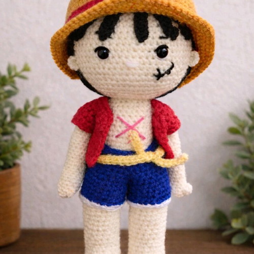Πλεκτή κούκλα Luffy κατόπιν παραγγελίας, χειροποίητο