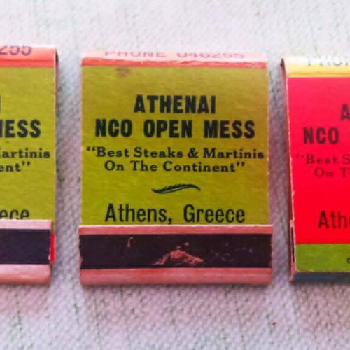 Vintage εξώφυλλα σπίρτων μεταχειρισμένα, σετ 3, pin-up art, Athenai NCO Open Mess