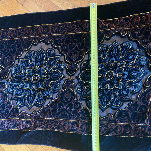 Vintage silk scarf with velvet and beads, like new, 150x50 cm