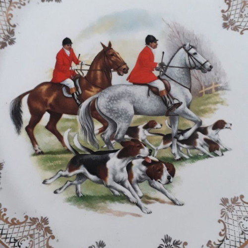 Porcelain plates used, two English with pink border
