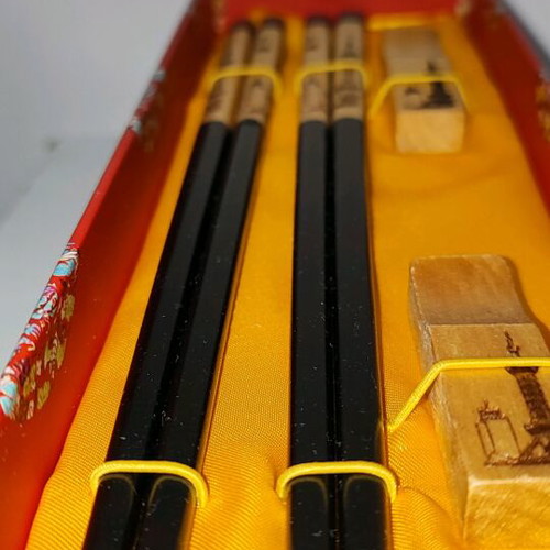 Chinese chopsticks new with holders in red velvet box
