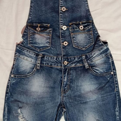 Denim salopette M with star pattern and adjustable straps