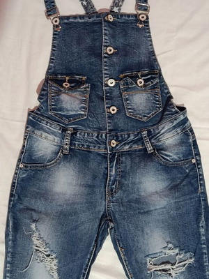 Denim salopette M with star pattern and adjustable straps