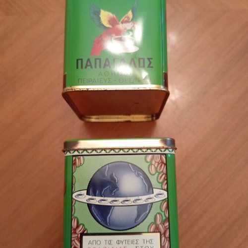 Loumidis Papagalos vintage metal coffee tins collection, 4 pcs
