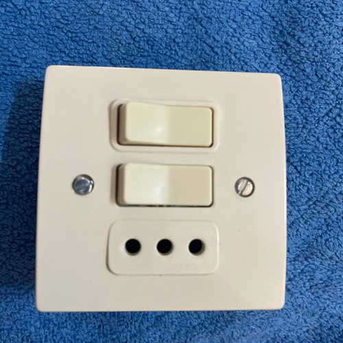 Double switch with socket white bakelite, new, Greek made