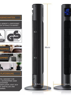 Brandson - Πύργος Ανεμιστήρας με LED Οθόνη, Περιστροφή & 3 Ταχύτητες – Γκρι