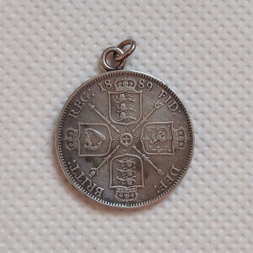 British silver double florin coin 1889, Queen Victoria Jubilee head