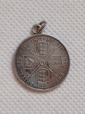 British silver double florin coin 1889, Queen Victoria Jubilee head