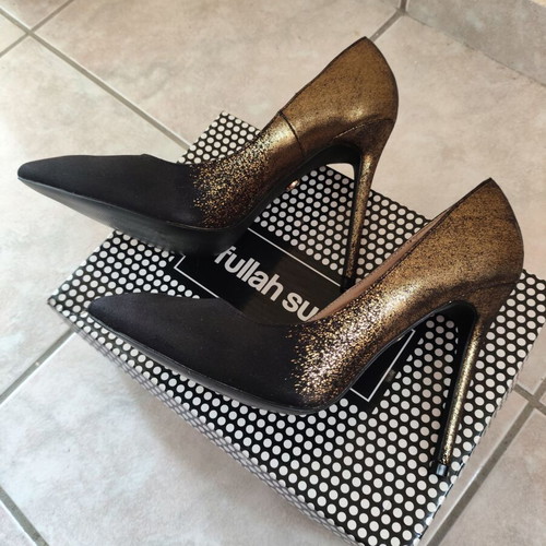 Fullah Sugah heel 12 cm like new, black and gold