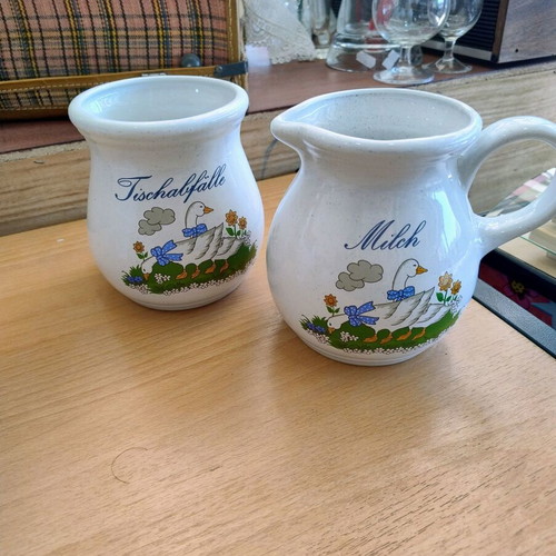 Ceramic retro breakfast set with milk jug and table waste container