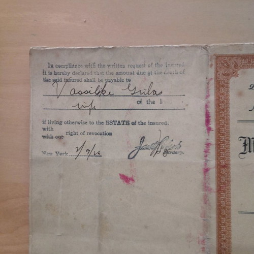 Life insurance policy used, 20 years, collectible from 1917
