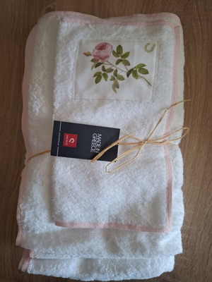 Anemos towel set 3 pieces white with pink rose design new