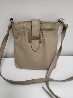 Leather crossbody bag used, beige full-grain