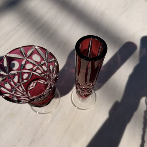 Vintage Ruby Red Overlay Crystal Vase Set like new