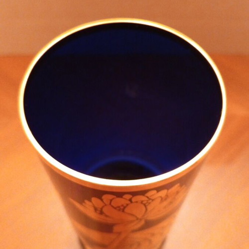 Vintage Bohemian Crystal Vase Cobalt Blue with 24K Liquid Gold