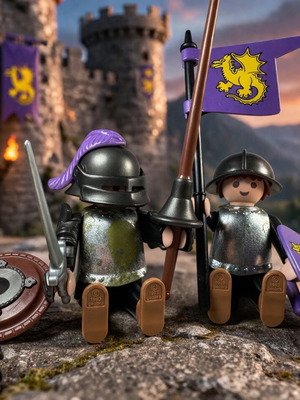 Playmobil комплект средновековни рицари употребяван с щитове и знаме 1993