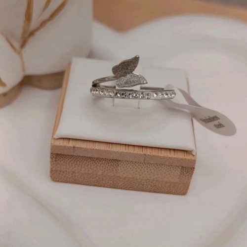 Steel ring with butterfly and small diamonds new, silver