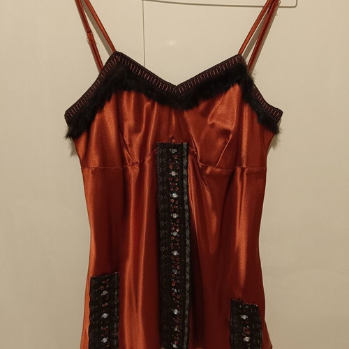 Enzzo satin top M with strass and faux fur new