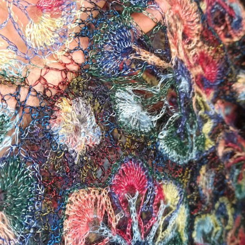 Wool scarf like new, multicolored, handmade spiderweb knit