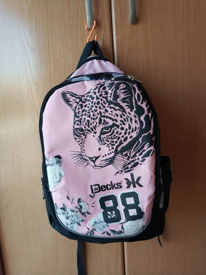 School backpack large for elementary girl used, pink and black