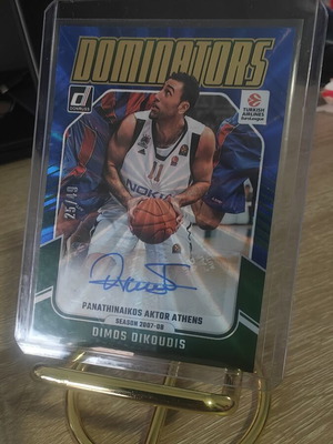 2024-25 Panini Donruss EuroLeague Dominators Signatures Blue Laser Autograph Dimos Dikoudis