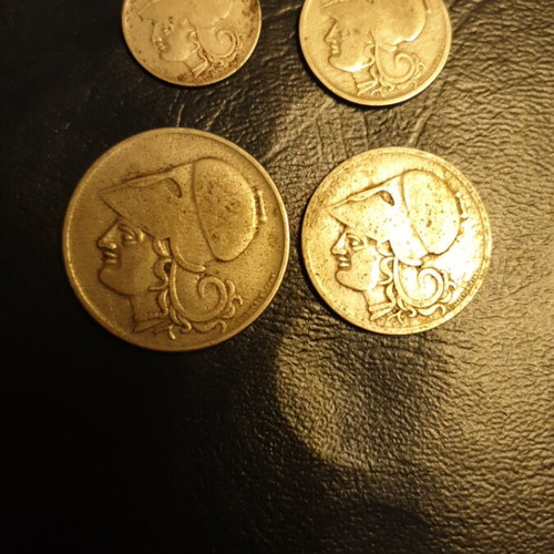 Greek coins 1926 used, set of 4 drachma and lepta