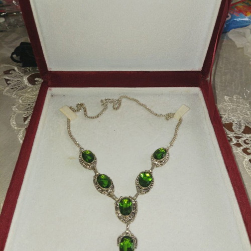 Vintage 925 Silver Necklace with Green Stones used