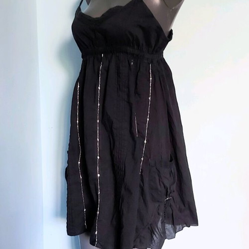 Tally Weil black cotton dress used with sequin embroidery and adjustable straps