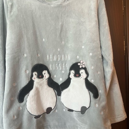 Vienetta Secret fleece pajama set gray, new, size S with penguin design