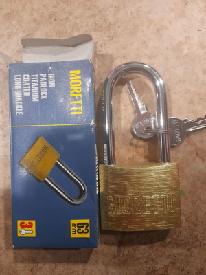 Moretti brass long shackle padlock 63mm new