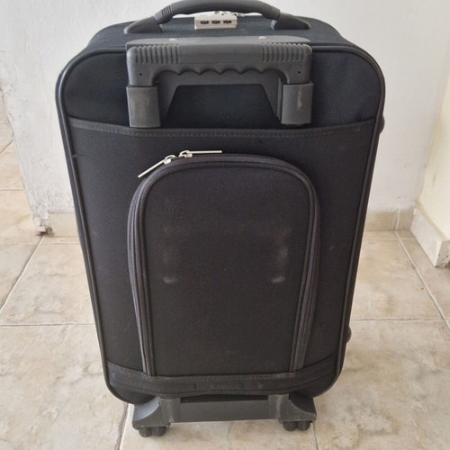 Prox cabin suitcase used, black fabric with 4 wheels