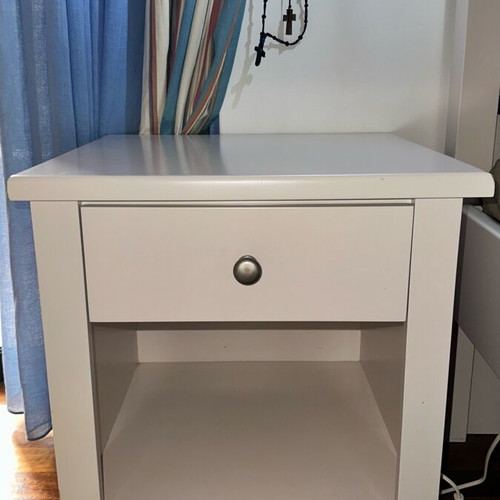 White solid wood nightstand like new with drawer and storage space