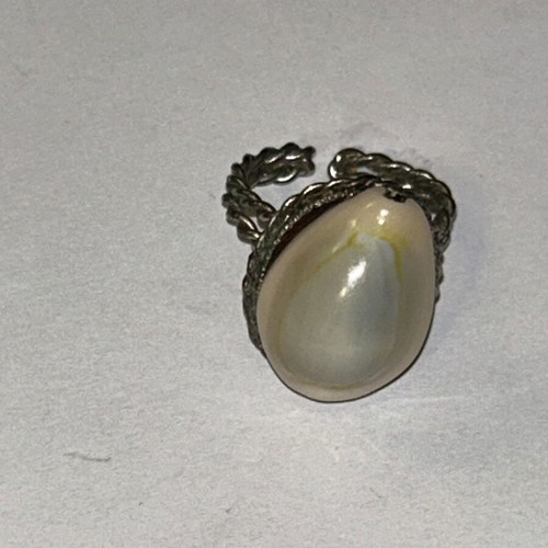 Vintage metal ring with natural shell adjustable boho