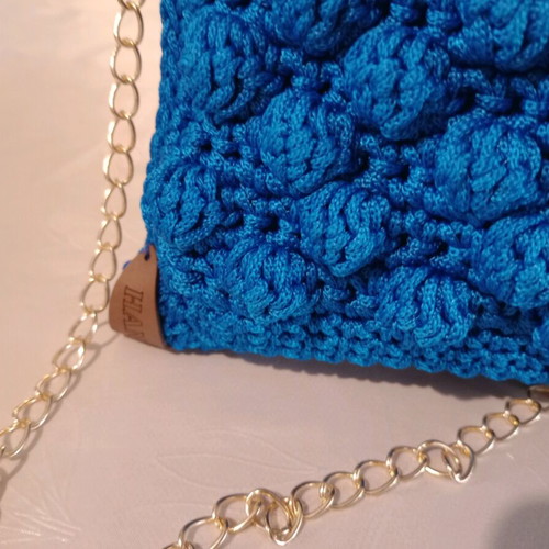 Handmade small blue wallet bag new with gold chain strap