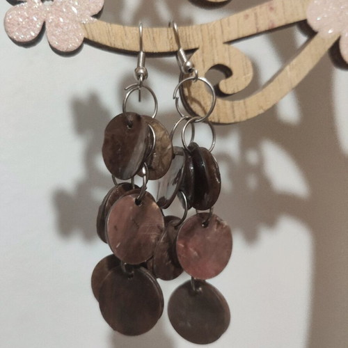 Natural pearl earrings used, long dangling brown