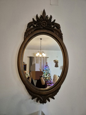 Oval handmade mirror like new, wooden carved