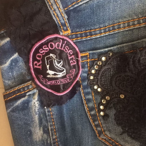Rossodisera jeans used, size L, blue with Pink Woman tank top gift