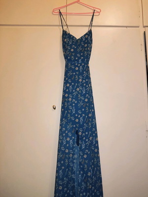 Women's long dress with slit, like new, blue floral, size S
