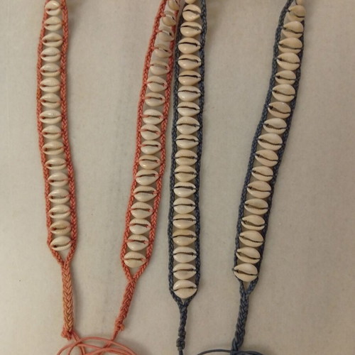 Boho belts with real shells, used, adjustable size, pink and blue